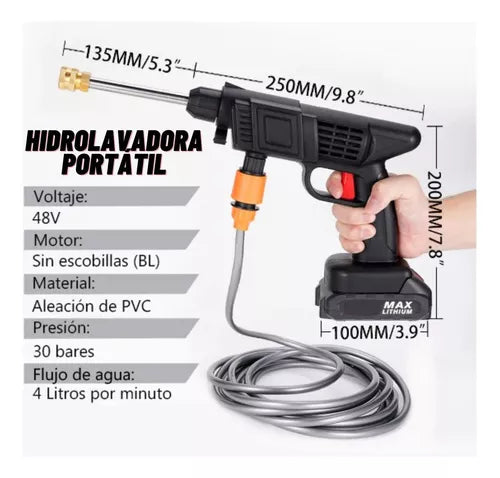 Hidrolavadora Inalámbrica 450 PSI con 2 Baterías y Boquilla 6 en 1