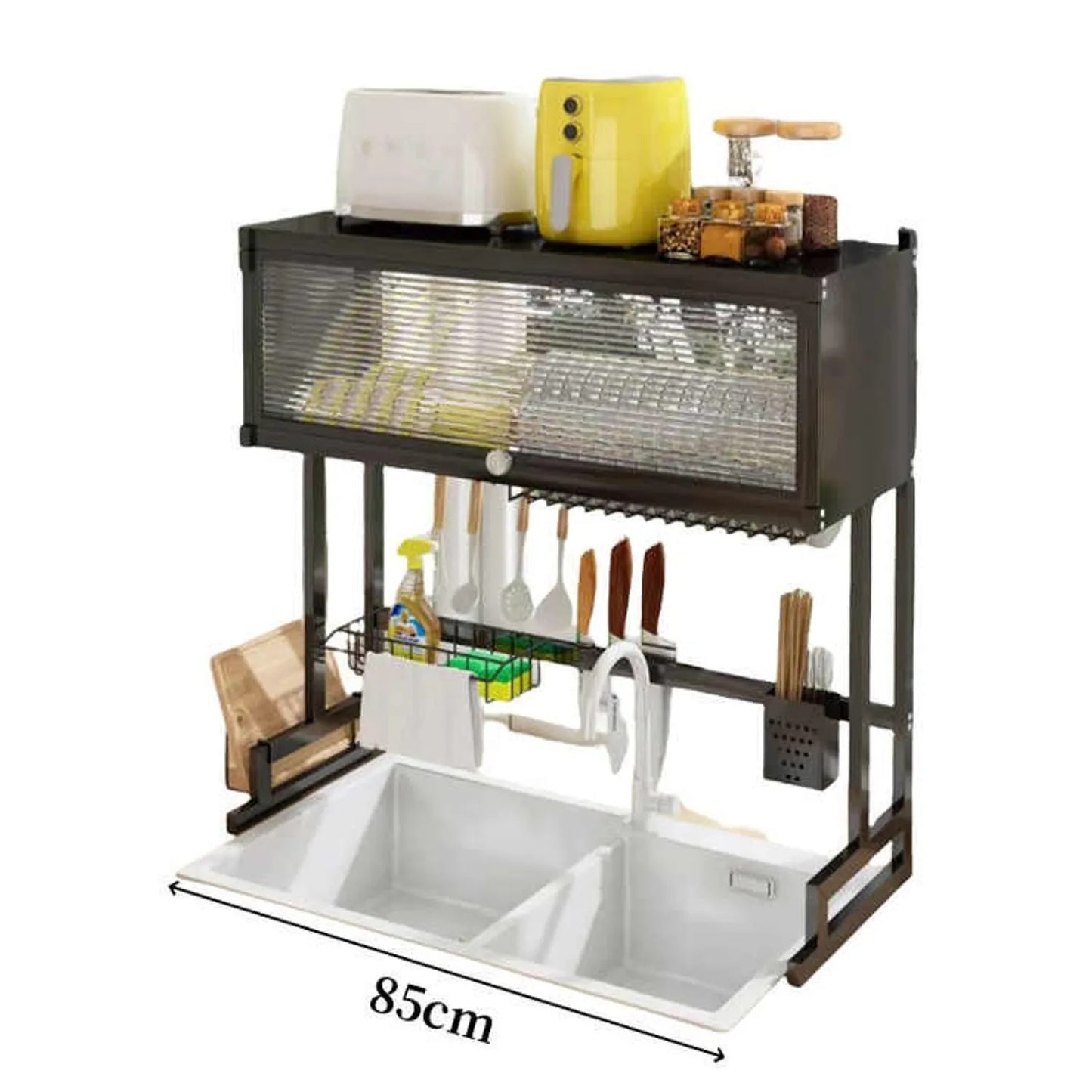 Escurridor de Platos con Tapa Deslizante 65 cm Organizador de Cocina Premium