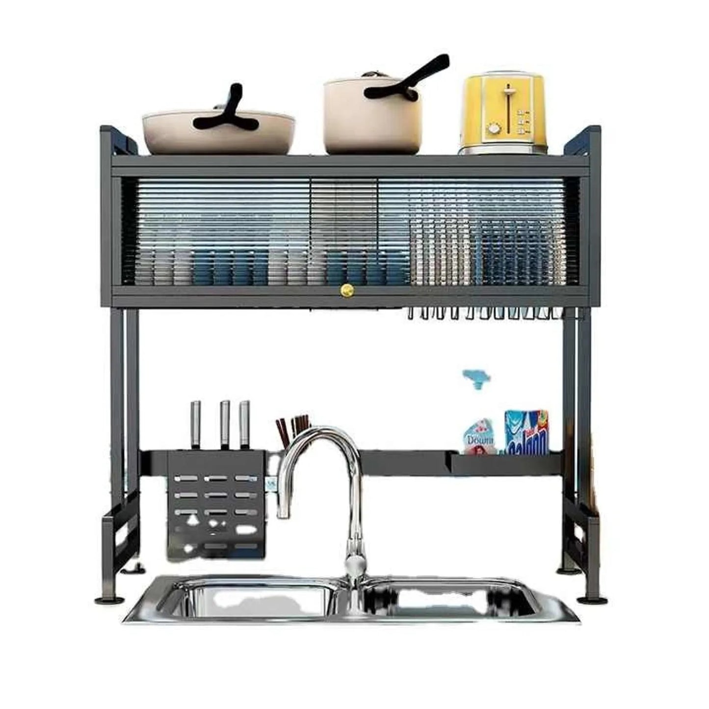 Escurridor de Platos con Tapa Deslizante 65 cm Organizador de Cocina Premium