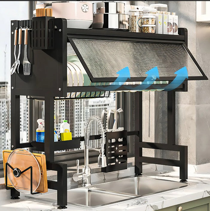 Escurridor de Platos con Tapa Deslizante 65 cm Organizador de Cocina Premium