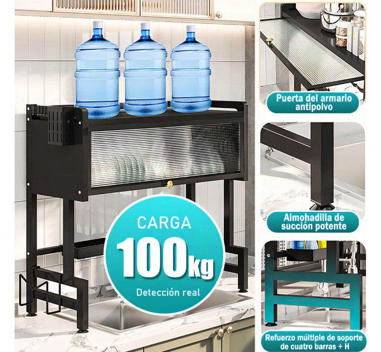 Escurridor de Platos con Tapa Deslizante 65 cm Organizador de Cocina Premium