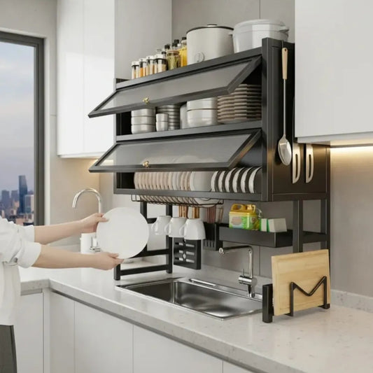 Escurridor de Platos Doble Puerta 65 cm Organizador Sobre Lavaplatos Premium