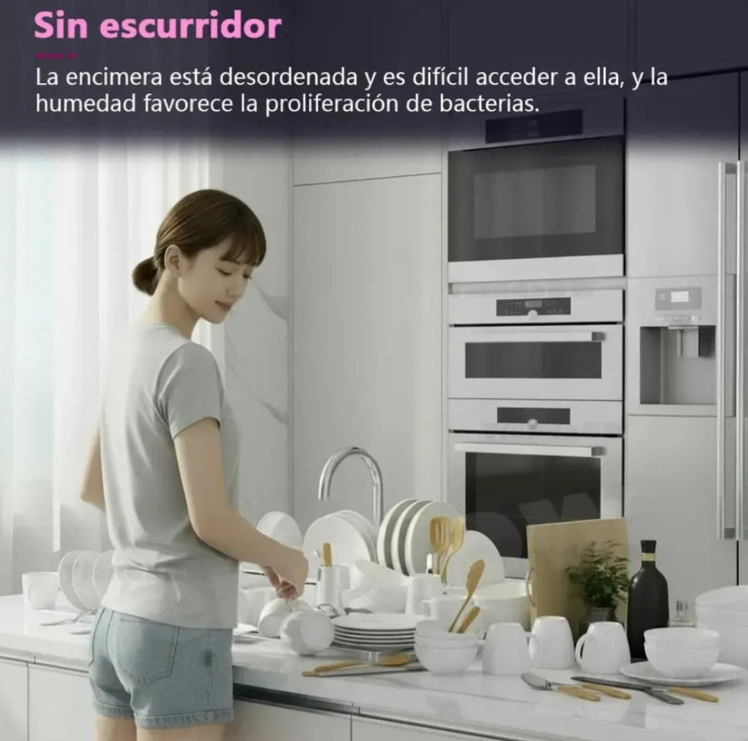 Escurridor de Platos Doble Puerta 65 cm Organizador Sobre Lavaplatos Premium