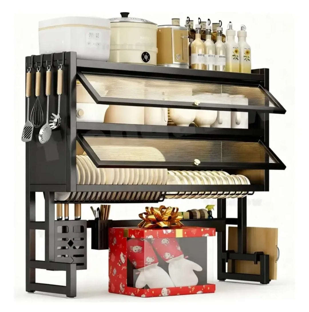 Escurridor de Platos Doble Puerta 65 cm Organizador Sobre Lavaplatos Premium
