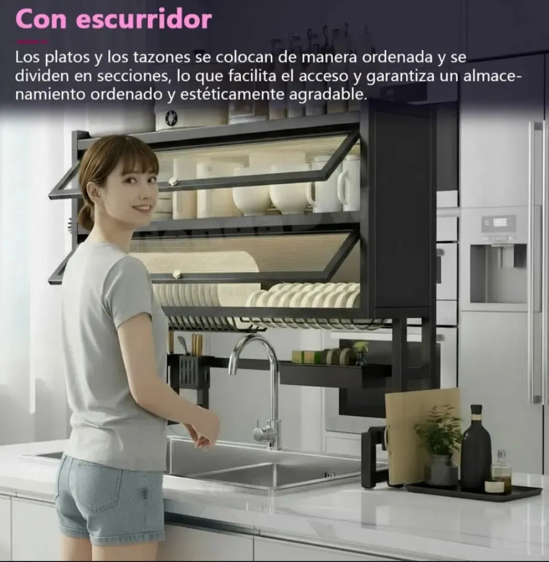 Escurridor de Platos Doble Puerta 65 cm Organizador Sobre Lavaplatos Premium